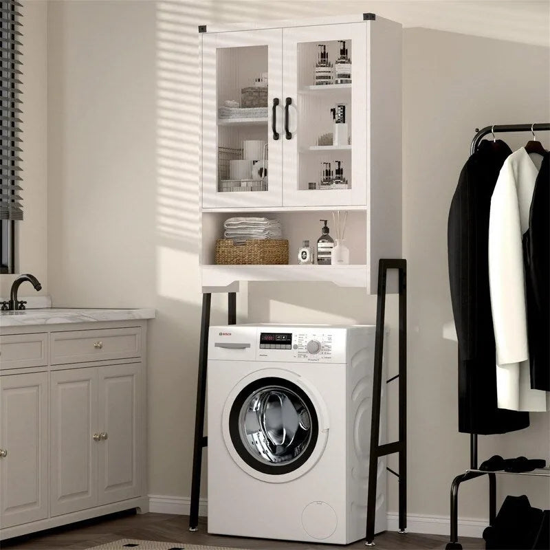 Meuble de Rangement WC avec Porte en Verre Trempé - 23,9cm P x 60cm L x 169cm H