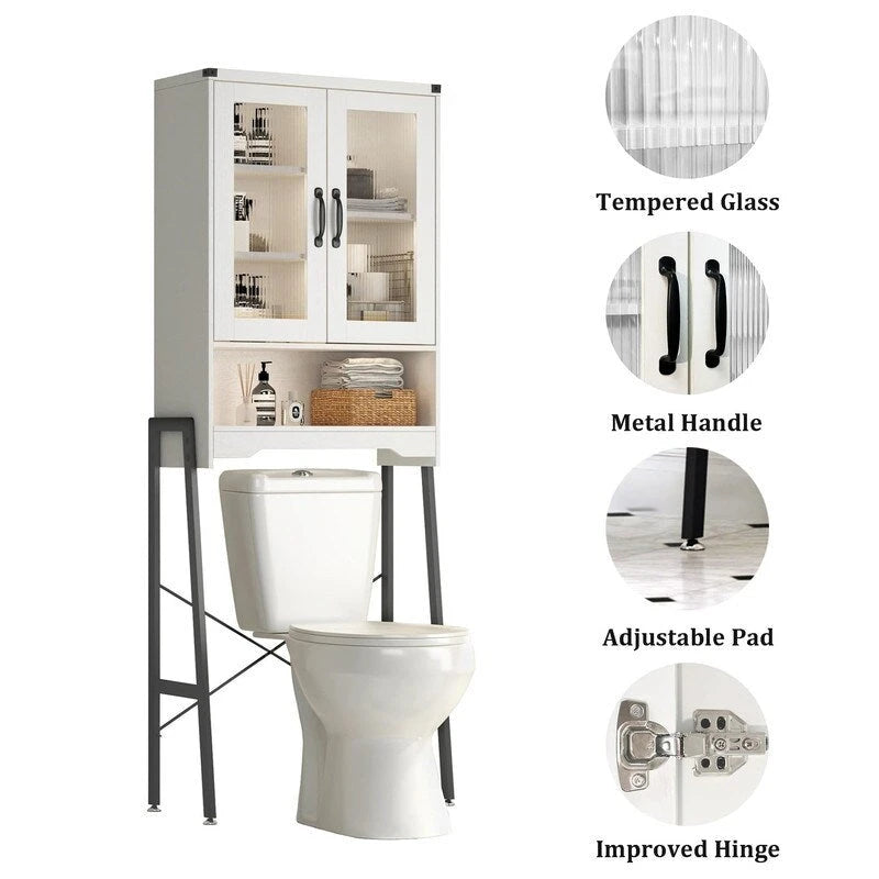 Meuble de Rangement WC avec Porte en Verre Trempé - 23,9cm P x 60cm L x 169cm H