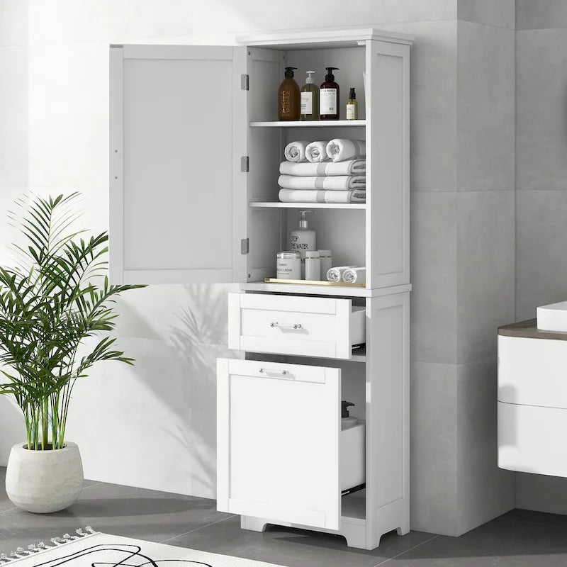 Meuble de rangement de salle de bain de 173 cm de haut avec tiroirs et étagère réglable
