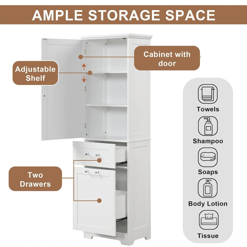 Meuble de rangement de salle de bain de 173 cm de haut avec tiroirs et étagère réglable