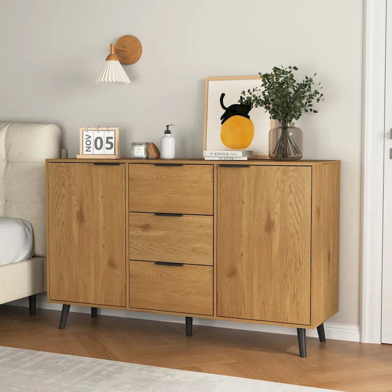 Bahut buffet avec 3 tiroirs et 2 portes, 120 cm, Naturel