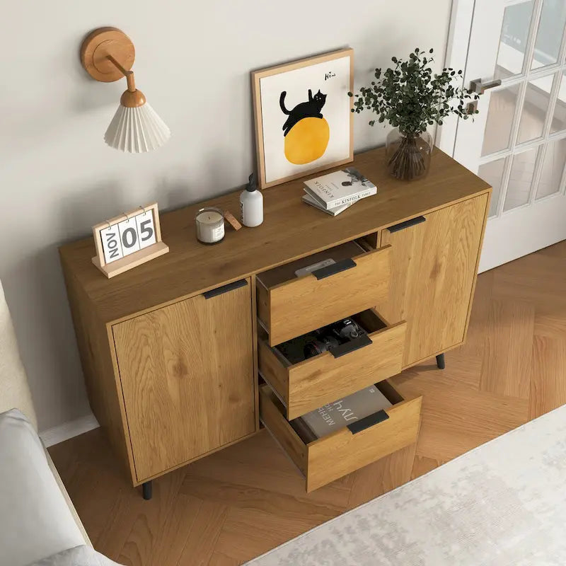 Bahut buffet avec 3 tiroirs et 2 portes, 120 cm, Naturel