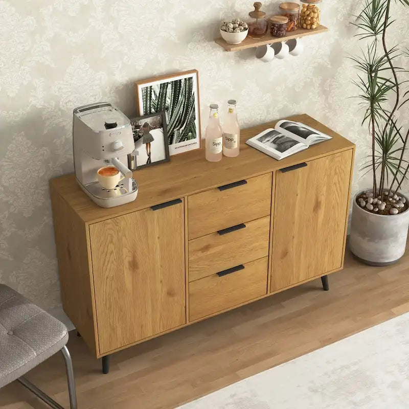 Bahut buffet avec 3 tiroirs et 2 portes, 120 cm, Naturel