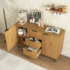 Bahut buffet avec 3 tiroirs et 2 portes, 120 cm, Naturel