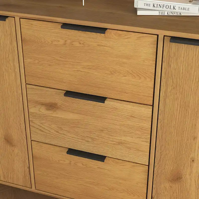 Bahut buffet avec 3 tiroirs et 2 portes, 120 cm, Naturel