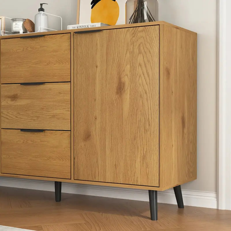 Bahut buffet avec 3 tiroirs et 2 portes, 120 cm, Naturel