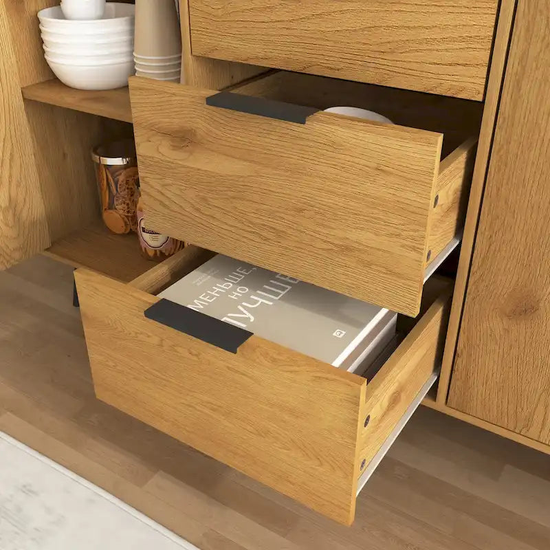 Bahut buffet avec 3 tiroirs et 2 portes, 120 cm, Naturel