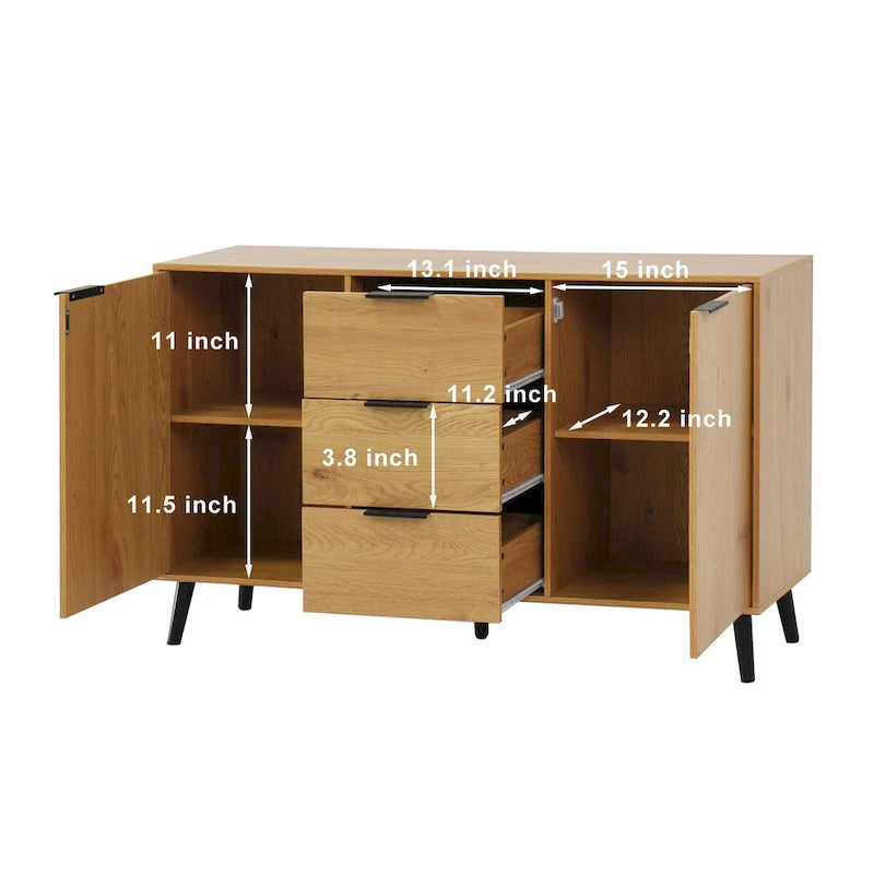 Bahut buffet avec 3 tiroirs et 2 portes, 120 cm, Naturel