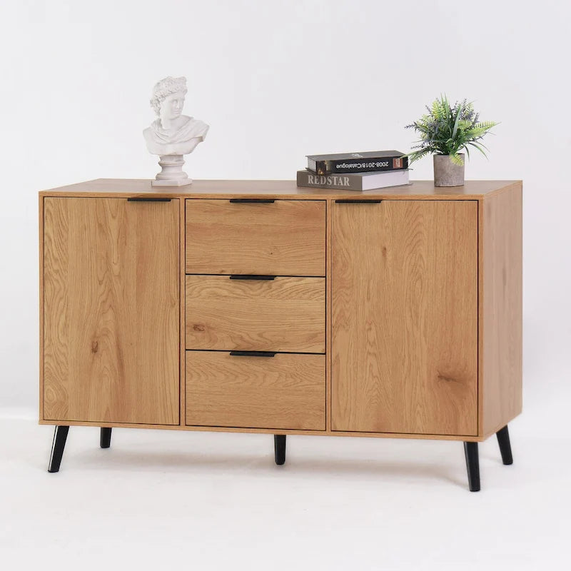 Bahut buffet avec 3 tiroirs et 2 portes, 120 cm, Naturel