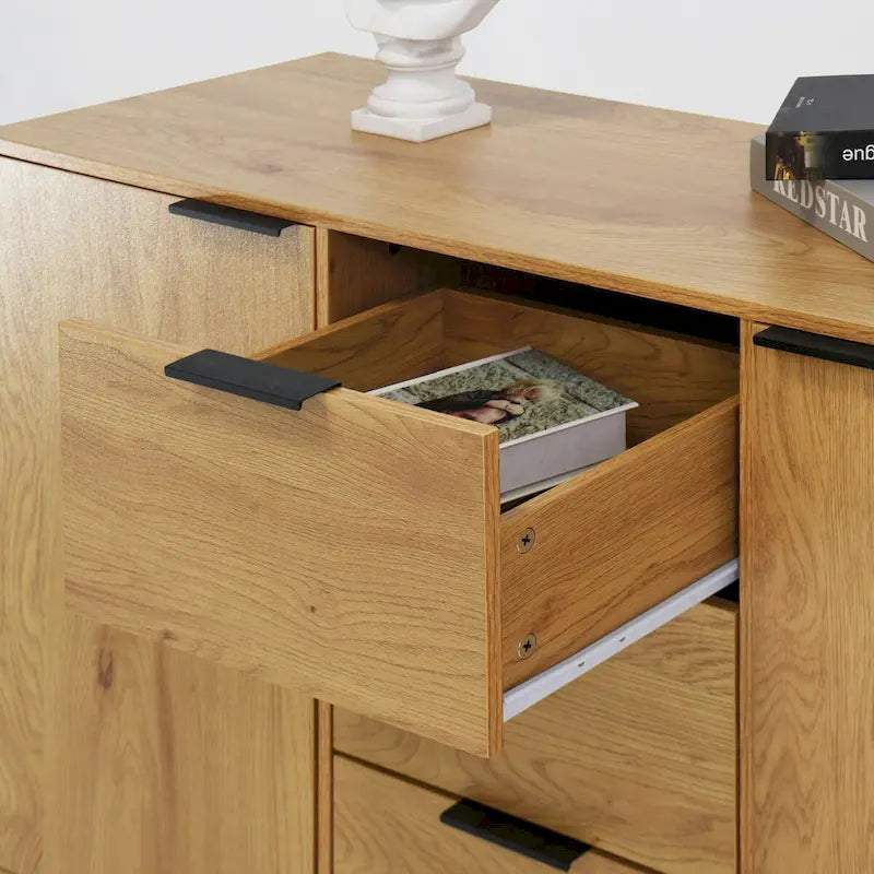 Bahut buffet avec 3 tiroirs et 2 portes, 120 cm, Naturel