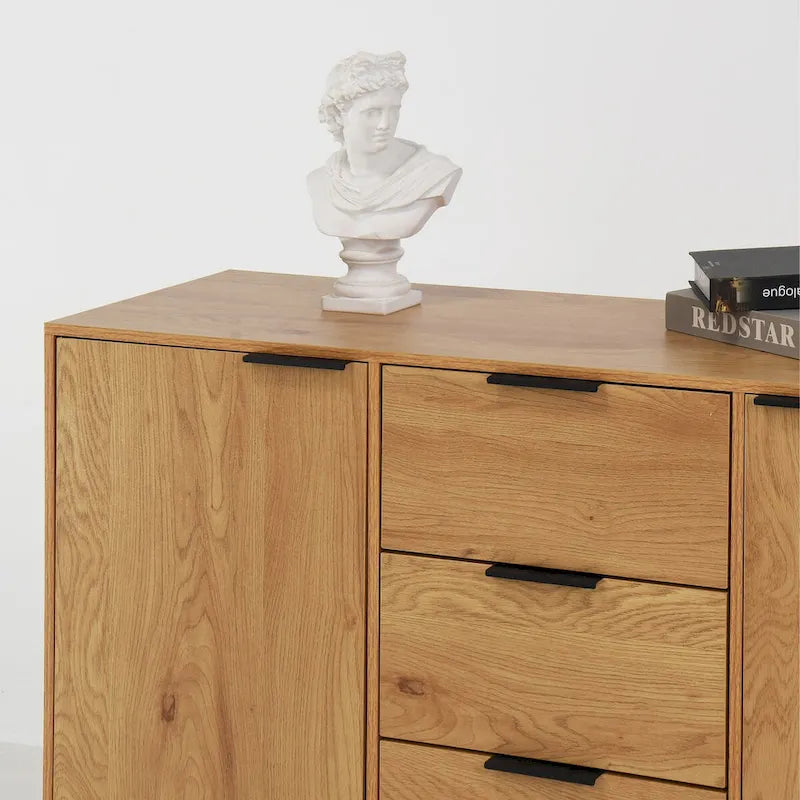 Bahut buffet avec 3 tiroirs et 2 portes, 120 cm, Naturel