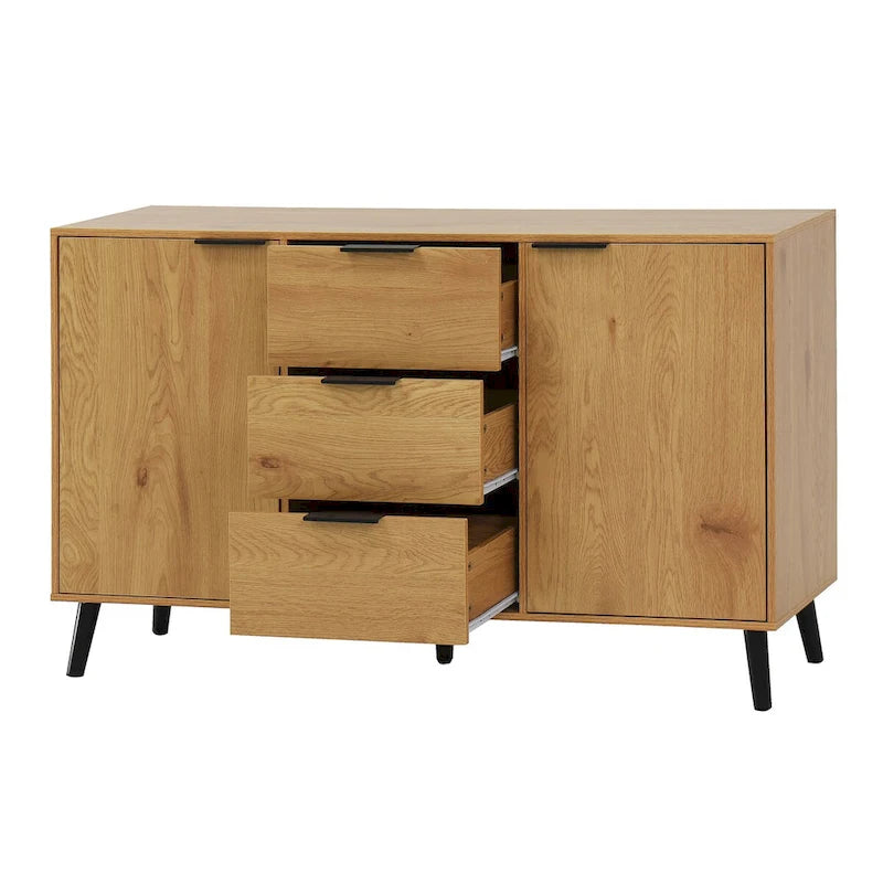 Bahut buffet avec 3 tiroirs et 2 portes, 120 cm, Naturel