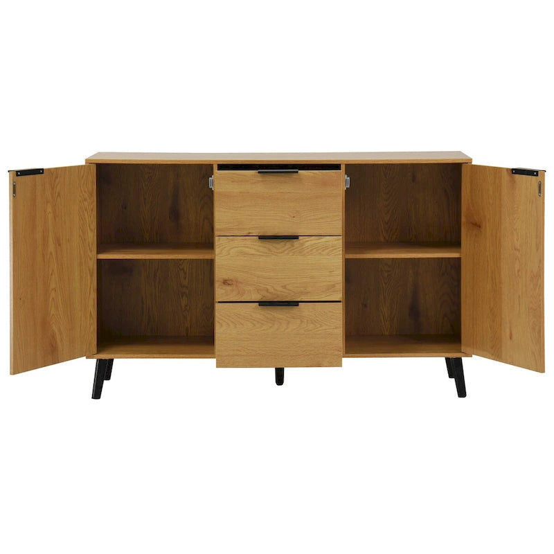 Bahut buffet avec 3 tiroirs et 2 portes, 120 cm, Naturel