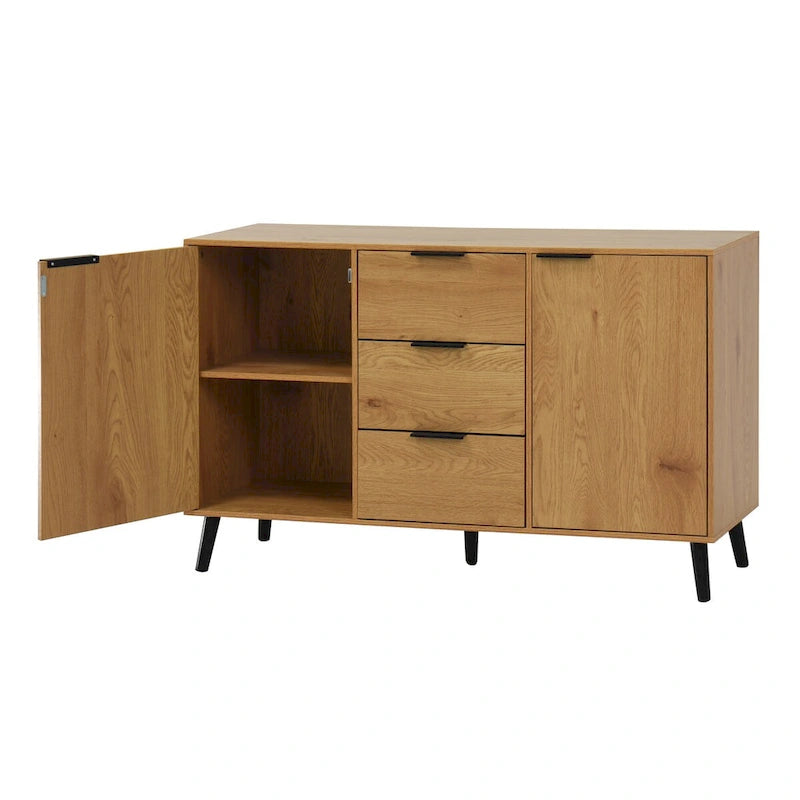 Bahut buffet avec 3 tiroirs et 2 portes, 120 cm, Naturel