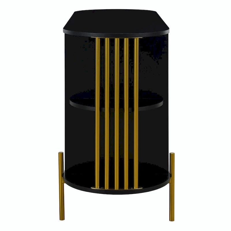 Meuble de rangement incurvé à 2 portes avec portes en rotin et poignées en métal