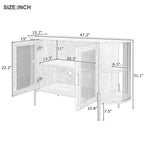 Meuble de rangement incurvé à 2 portes avec portes en rotin et poignées en métal
