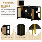 Meuble de rangement incurvé à 2 portes avec portes en rotin et poignées en métal