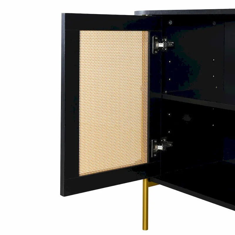 Meuble de rangement incurvé à 2 portes avec portes en rotin et poignées en métal