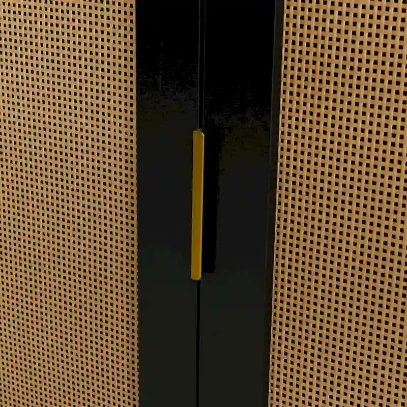 Meuble de rangement incurvé à 2 portes avec portes en rotin et poignées en métal