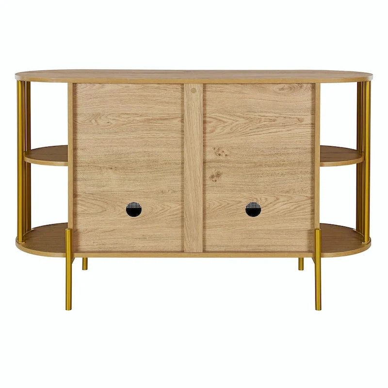 Meuble de rangement incurvé à 2 portes avec portes en rotin et poignées en métal