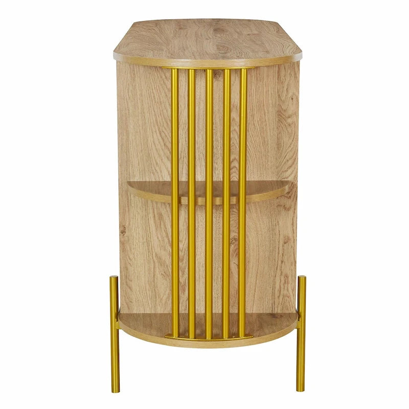 Meuble de rangement incurvé à 2 portes avec portes en rotin et poignées en métal